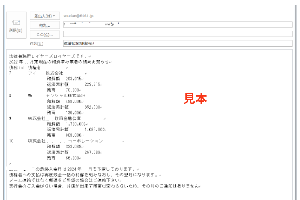 返済状況のお知らせメール。エコに貢献。