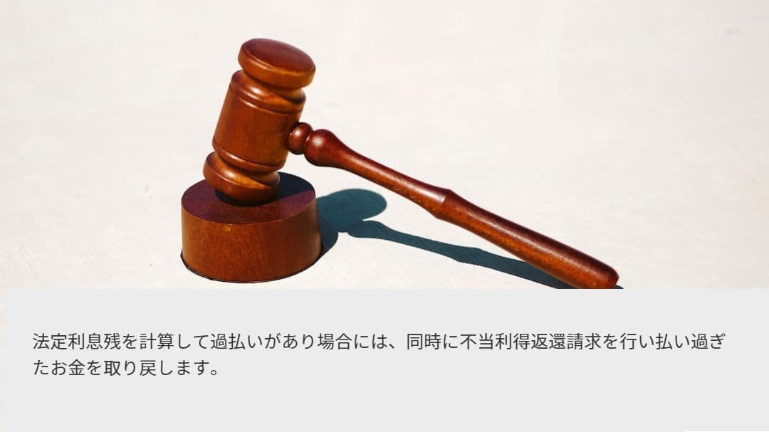 任意整理 特徴3.法定利息残を計算して過払いがある場合には、同時に過払いの不当利得返還請求を行います。