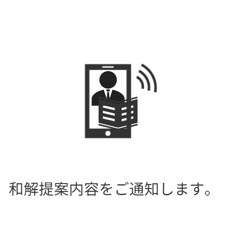 ご登録のメールアドレス宛にご通知する安心サービスです。和解交渉を開始することと和解提案内容をお知らせします。。