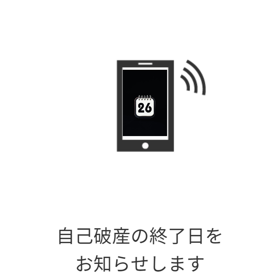 ご登録のメールアドレス宛にご通知する安心サービスです。債務整理（自己破産）の終了日を知らせします。